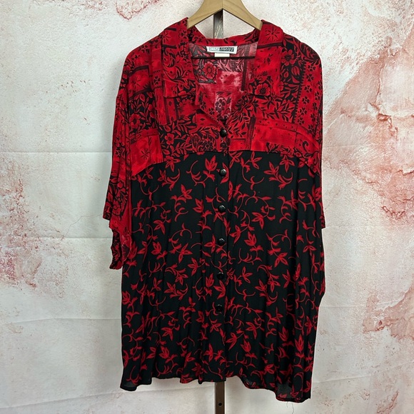 CM SHAPES vintage statement top plus size 4X batik boho hippie floral artsy red - Picture 1 of 4